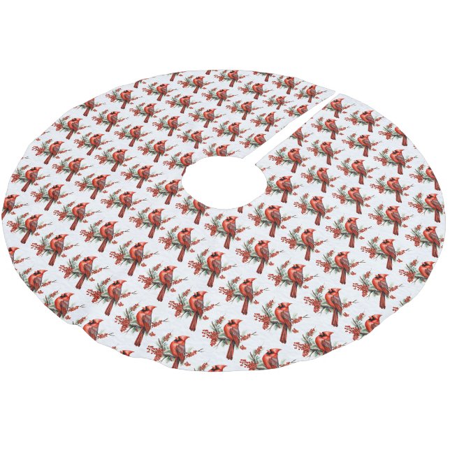 Kardinal Tree Skirt Polyester Weihnachtsbaumdecke (Schrägansicht)