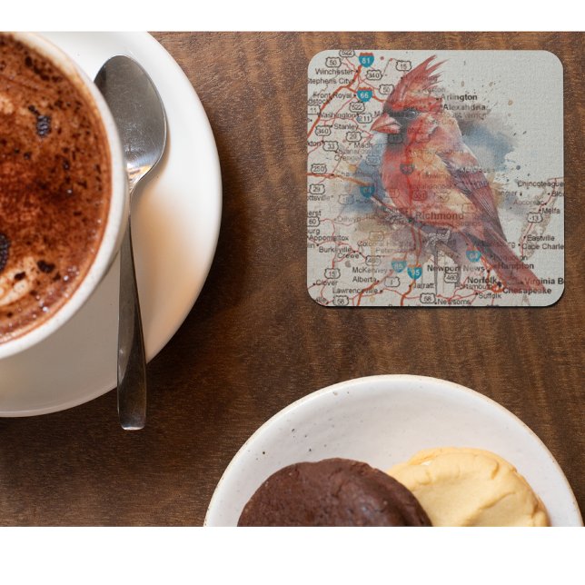 Kardinal über Virginia Road Map Glasuntersetzer (Von Creator hochgeladen)