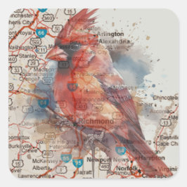 Kardinal über Virginia Road Map Quadratischer Aufkleber