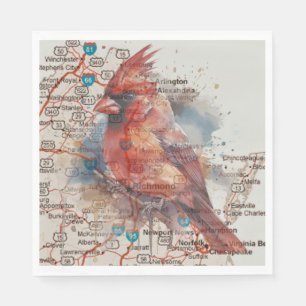Kardinal über Virginia Road Map Serviette