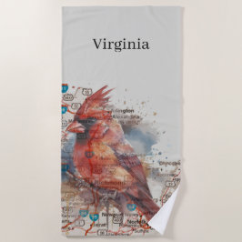 Kardinal über Virginia Road Map Strandtuch
