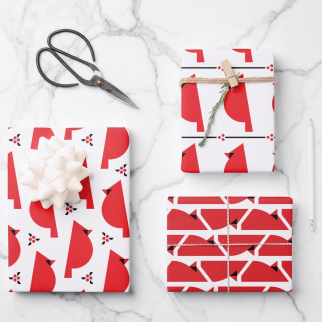 Kardinal-Umschlagpapier für Retro-Flachblatt-Set 3 Geschenkpapier Set (Vorderseite)