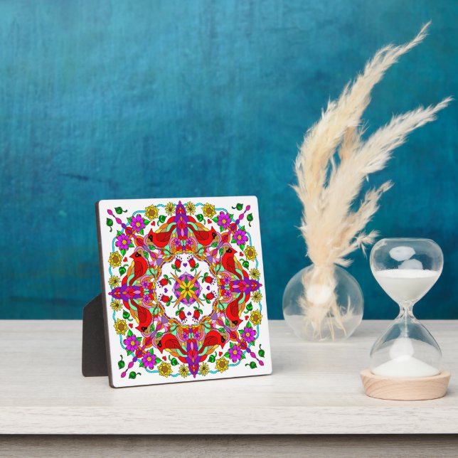 Kardinal und Blume Mandala Fotoplatte (InSitu)
