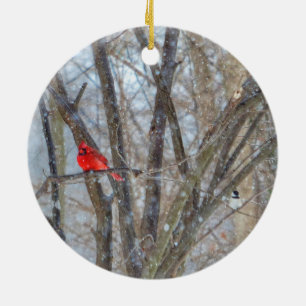 Kardinal und Chickadee Keramik Ornament