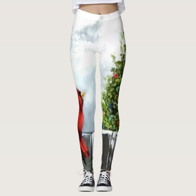 Kardinal und ein Weihnachtsbaum Leggings (Vorderseite)