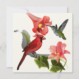 Kardinal und Hummingbird mit Lilies und Ivy Einladung