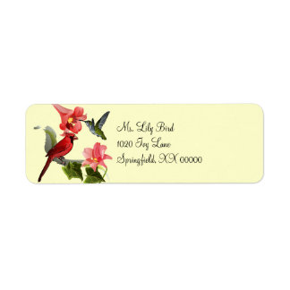 Kardinal und Hummingbird mit rosafarbenen Lilien u
