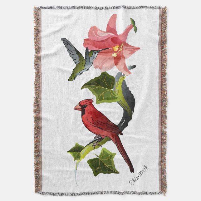 Kardinal und Hummingbird mit rosafarbener Lilie un Decke (Vorderseite Vertikal)