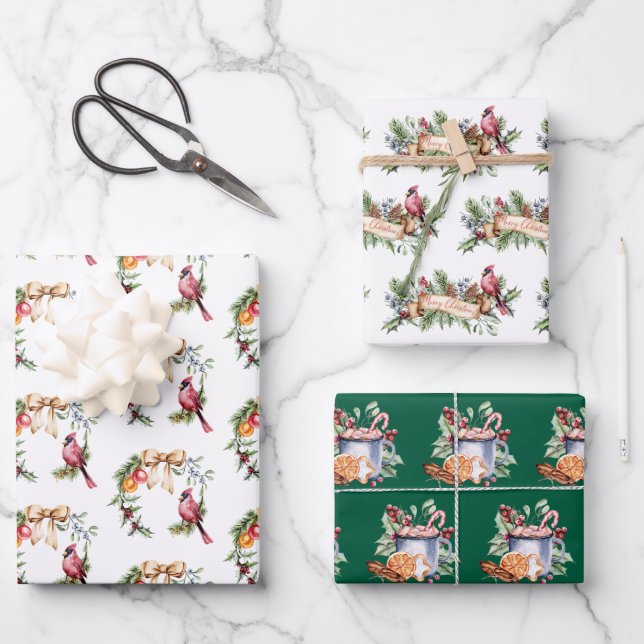 Kardinal und Kakaoweihnachtsfest Geschenkpapier Set (Vorderseite)