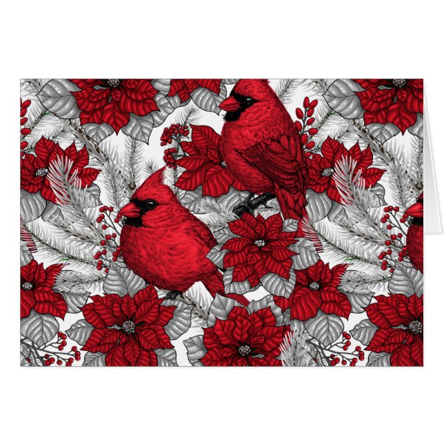 Kardinal und Poinsettia in Rot und Weiß (Vorderseite (Horizontal))