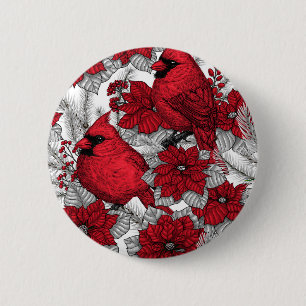 Kardinal und Poinsettia in Rot und Weiß Button