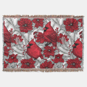 Kardinal und Poinsettia in Rot und Weiß Decke