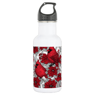 Kardinal und Poinsettia in Rot und Weiß Edelstahlflasche