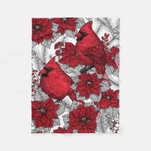 Kardinal und Poinsettia in Rot und Weiß Fleecedecke