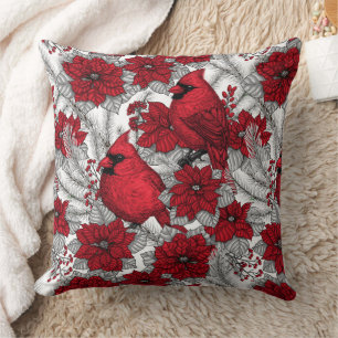 Kardinal und Poinsettia in Rot und Weiß Kissen