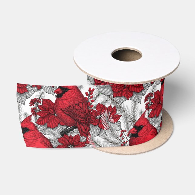 Kardinal und Poinsettia in Rot und Weiß Satinband (Spule)