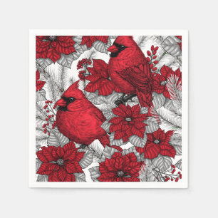 Kardinal und Poinsettia in Rot und Weiß Serviette