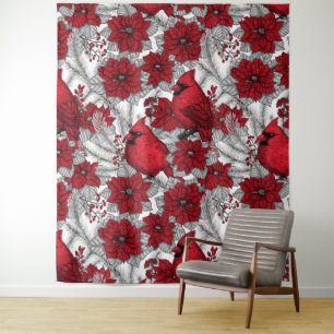 Kardinal und Poinsettia in Rot und Weiß Wandteppich