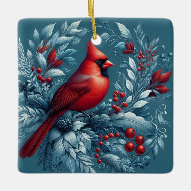 Kardinal und Weihnachtsfeier Keramikornament (Vorderseite)