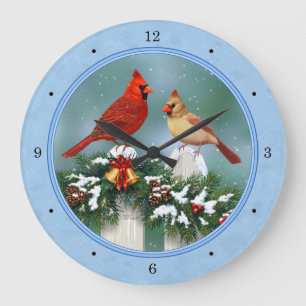 Kardinal und Weihnachtsgarten Große Wanduhr