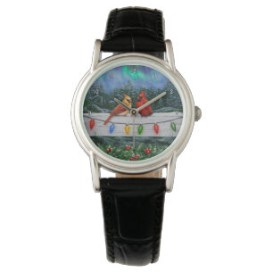 Kardinal und Weihnachtslicht Winterschnee Armbanduhr