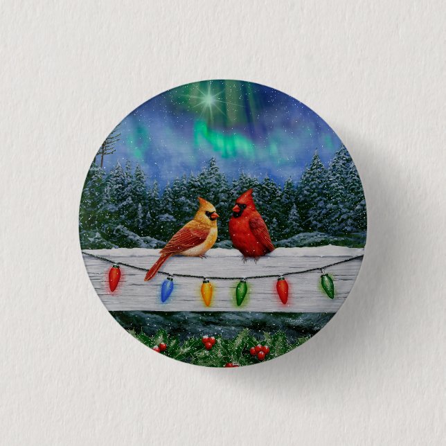 Kardinal und Weihnachtslicht Winterschnee Button (Vorderseite)