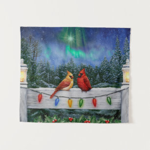 Kardinal und Weihnachtslicht Winterschnee Wandteppich