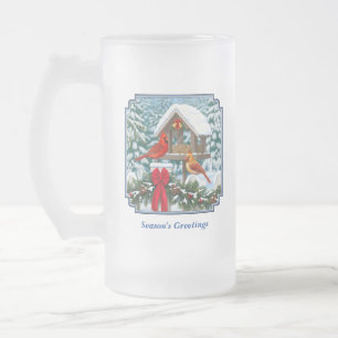 Kardinal und Weihnachtsvogelzuführung Mattglas Bierglas