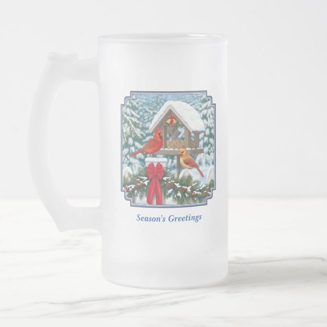 Kardinal und Weihnachtsvogelzuführung Mattglas Bierglas (Links)