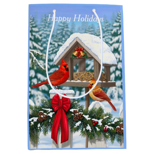 Kardinal und Weihnachtsvogelzuführung Mittlere Geschenktüte (Vorderseite)