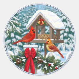 Kardinal und Weihnachtsvogelzuführung Runder Aufkleber