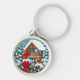 Kardinal und Weihnachtsvogelzuführung Schlüsselanhänger