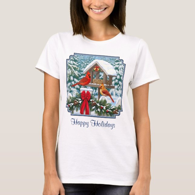 Kardinal und Weihnachtsvogelzuführung T-Shirt (Vorderseite)