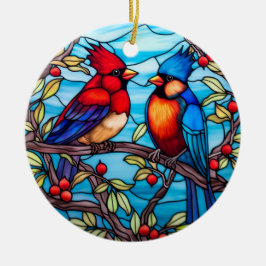 Kardinal Vögel Buntglasart Keramik Ornament