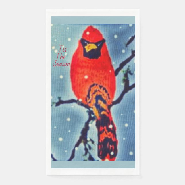Kardinal-Vogel im Schneefall Serviette (Vorderseite)