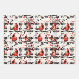 Kardinal Vögel Winter Weihnachten Tartan Kariert 1 Geschenkpapier Set