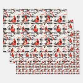 Kardinal Vögel Winter Weihnachten Tartan Kariert 1 Geschenkpapier Set