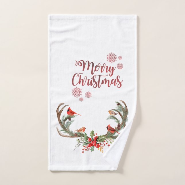Kardinal Wasserfarbe Antler Rentier Weihnachten Badhandtuch Set (Handtuch)