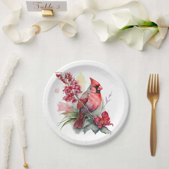 Kardinal Watercolor Weihnachten Pappteller (Hochzeit)