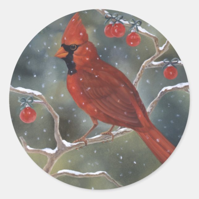 Kardinal Weihnachtsaufkleber Runder Aufkleber (Vorderseite)