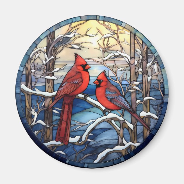 Kardinal Weihnachtsbird verklebte Glass Style Magn Magnet (Vorne)