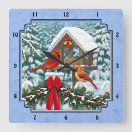 Kardinal Weihnachtsfest Blau Quadratische Wanduhr