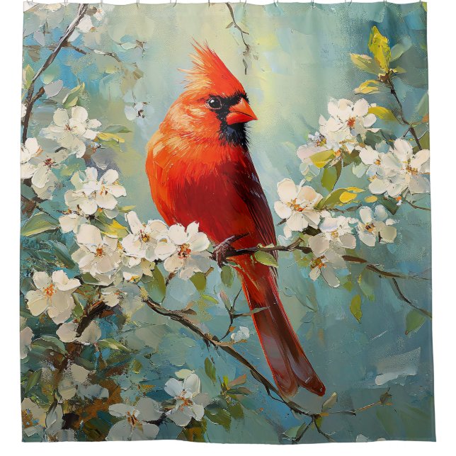 Kardinal Weiße blühende Blume Kunst Duschvorhang (Vorderseite)