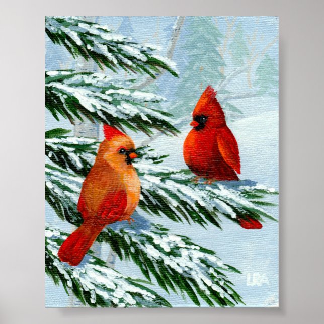 Kardinal Winter Birds Schneegebiet Landschaft Krea Poster (Vorne)