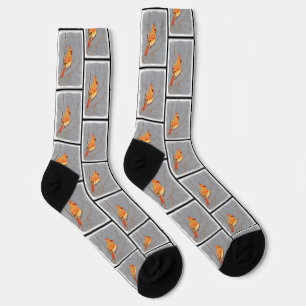 Kardinal Winter Branch Malerei Original Bird Art Socken