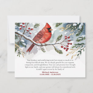 Kardinal Winter Schnee Roter Vogel Beerdigung Dank Dankeskarte