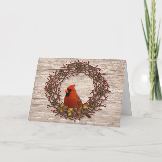 Kardinal Wreath Weihnachtskarte Feiertagskarte (Vorderseite)