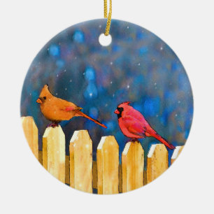 Kardinal zur Zaunmalerei - Originale Kunst Keramik Ornament