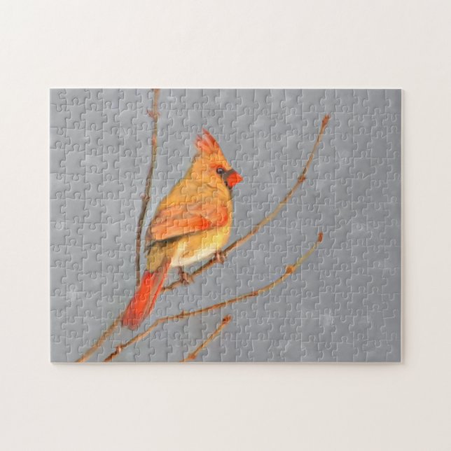 Kardinal zur Zweigmalerei - Originale Vogelkunst (Horizontal)