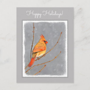 Kardinal zur Zweigmalerei - Originale Vogelkunst Feiertagspostkarte